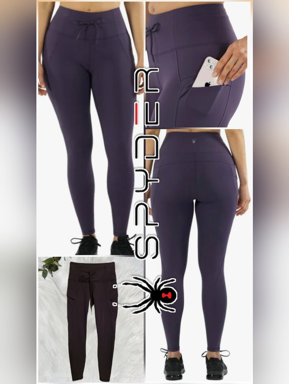 3 For $30😃 Spyder Black Active Sports High-Rise Pocket Cargo Tights Leggings